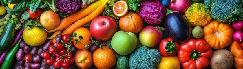 A vibrant assortment of various fruits and vegetables arranged together.