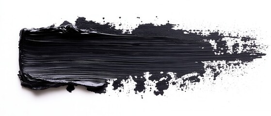 Dramatic black paint stroke on white background showcasing texture and depth for creative projects