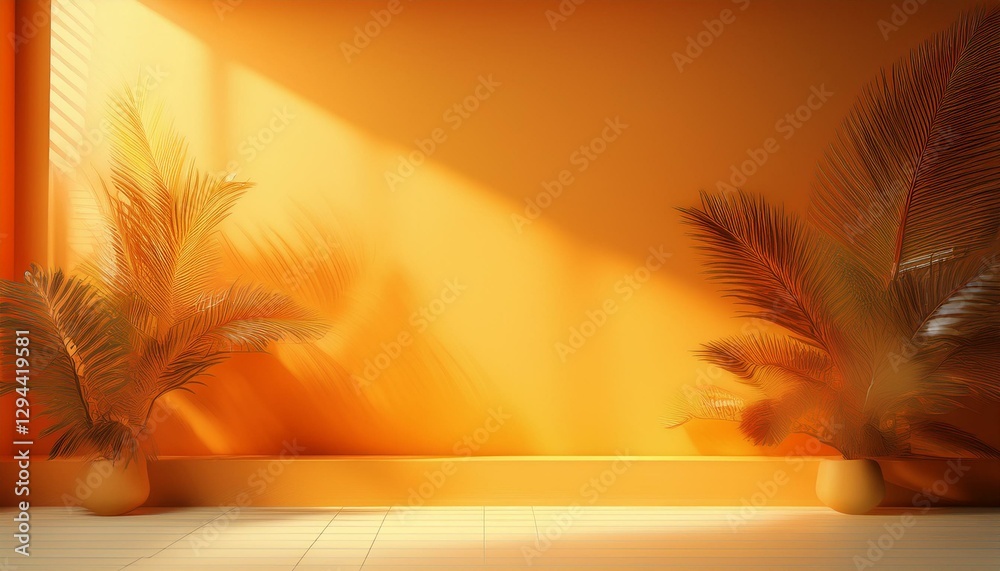 Wall mural abstract gradient orange studio background for product presentation empty room with shadows of windo