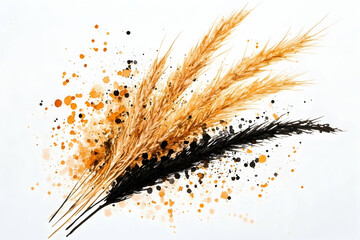 Dried grasses, ink splatters, autumnal, white background