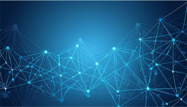  illustration molecule connected lines with dots technology on blue background abstract internet network connection design for web site digital data communication science and futuristic concept