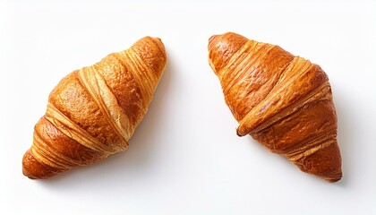 two croissants isolated on a white background viewed from above top view