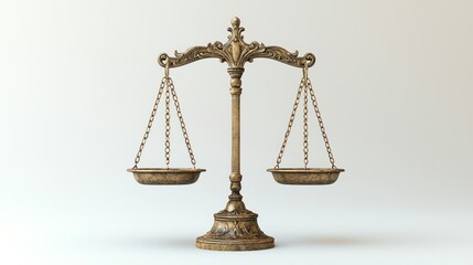 Ornate Golden Justice Scales on White Background