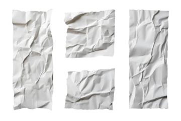 Crumpled white paper texture png format transparent background for graphic design high-quality image