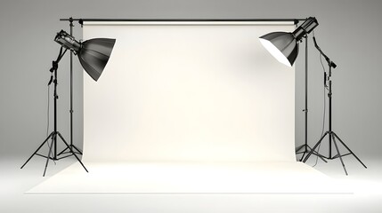 Sleek and modern photography studio setup featuring a flawless white cyclorama backdrop and diffused lighting arrangement optimized for professional fashion product and commercial photography needs