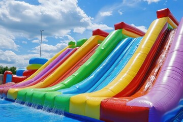 Inflatable Slide Fun: Bouncy Castle at Water Park for Ultimate Party and Games