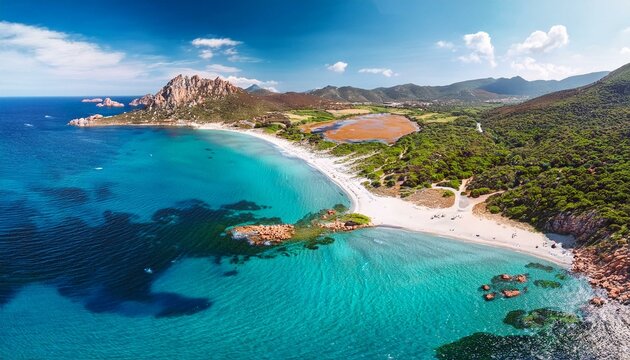 landscape aerial view of lu litarroni beach in sardinia sassari province italy