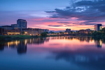 Naklejka premium Iowa City Skyline at Sunset. Cityscape of Iowa's Downtown Business District