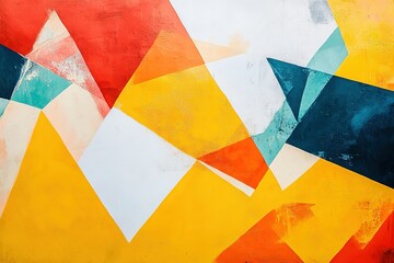Geometric Abstract: Vibrant triangles in red yellow blue and white layers
