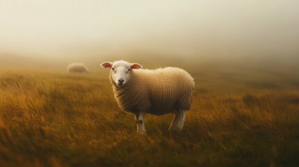 Obraz premium Irish Sheep Grazing on Green grassy Field in Countryside Farm