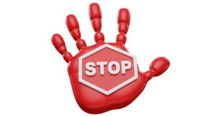 Isolated Red Hand with STOP Sign 3D