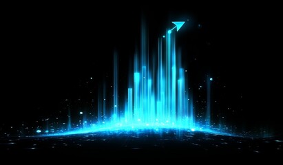 Abstract glowing cityscape upward trend, dark background