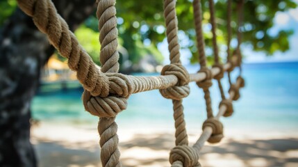 Jungle Gym Rope. Climbing Net on Beach Playground for Leisure Activities