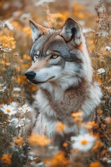 Obraz premium Wolf in flowers