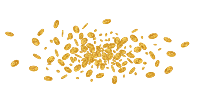 Isolated Floating Dollar Coins in Motion