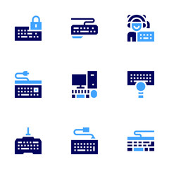 Keyboard icon set. Bold style. Duotone colors. keyboard, keylogger, gamer, personal computer
