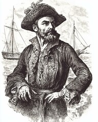 Obraz premium Magellan: Vintage Portuguese Explorer Engraving Illustration