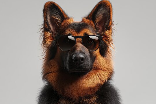 Stylish shepherd dog portrait wearing sunglasses exudes confident charm