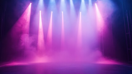 Colorful Stage Lights with Smoke Effect in Dark Environment