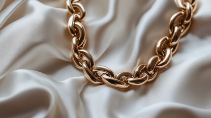 Fototapeta premium A layered gold necklace styled in an overlapping pattern on a pearl white background