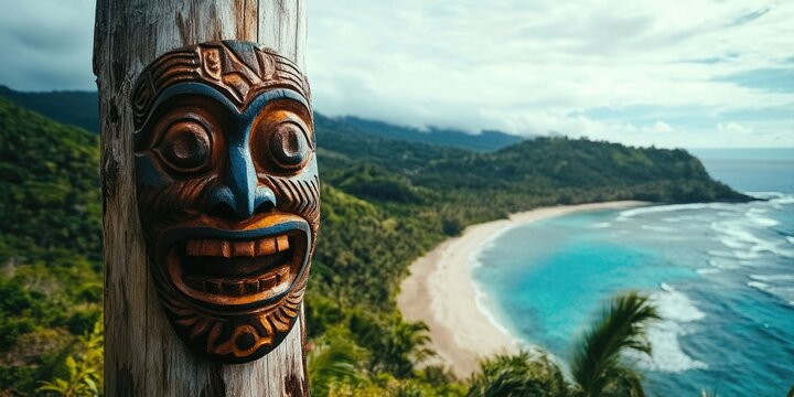 Wooden Mask at Beach Post