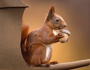 carton squirrel holding acorn