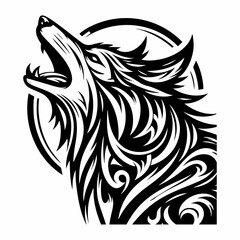 Mystical Tribal Wolf Illustration – Symmetrical Tattoo Style