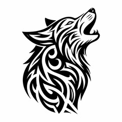 Elegant Tribal Wolf Howling – Bold Black and White Art