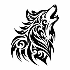 Majestic Howling Wolf in Black and White Tribal Art