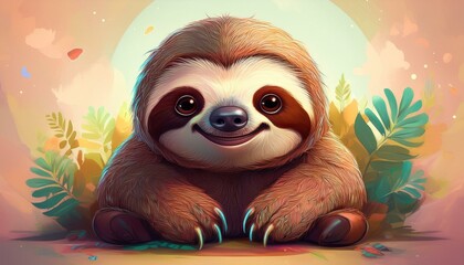 cute little sloth cartoon sitting