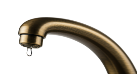 Isolated Antique Brass Faucet with Dripping Water Drop