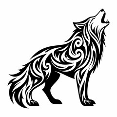 Bold and Expressive Tribal Wolf in Black and White