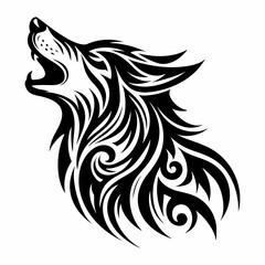 Tribal Wolf Head Design – Classic Black and White Tattoo