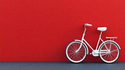 Fototapeta premium A minimalist white bicycle displayed on a bold red background wall