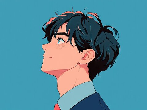 Stylish anime portrait of a young man urban setting digital art vibrant colors side view