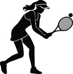 Tennis player in action isolated silhouette vector art, tennis player in action line art vector illustration