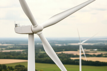 Wind turbines in green landscape generating clean energy