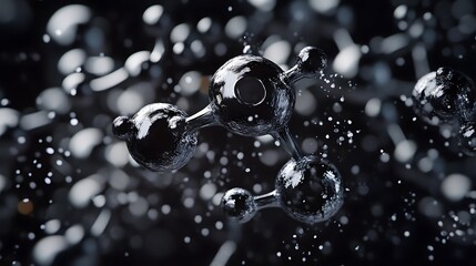 Abstract Black Molecules and Particles in Dark Background Scene