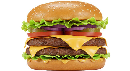 Isolated Double Cheeseburger with Fresh Ingredients