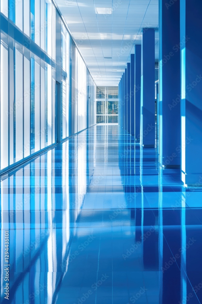 Canvas Prints Long Blue Hallway with Windows