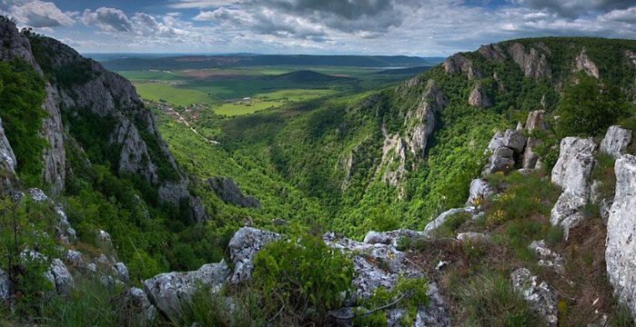 Mountain rocks nature wonderful panorama scenic. Zadielska tiesnava, Slovensky kras, Slovakia. National natural reservation. Slovak-Hungary border.