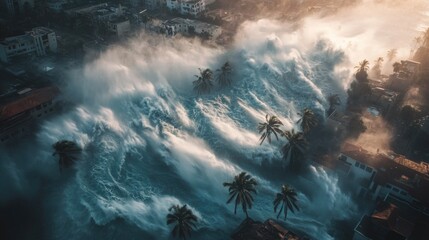 Fototapeta premium City coastline with waves
