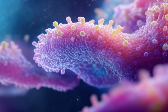 Mumps Virus Closeup: 3D Illustration of Human Mumps Virus Structure with Fusion Protein