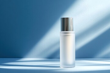 Matte finished cosmetic bottle with frosted glass effect, soft lighting . commercial mockup container