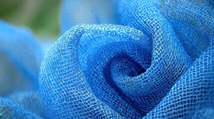 Twisted blue mesh fabric texture in garden setting