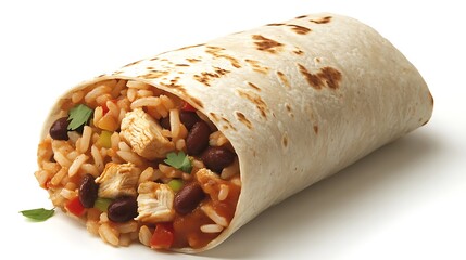 A Freshly Prepared Burrito with Beans, Rice, and Chicken