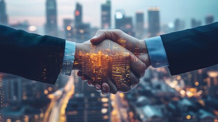 Cityscape Handshake Business Deal Partnership