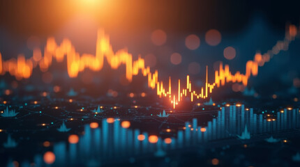 Fototapeta premium Glowing holographic representation of financial data, showing stock market indicators and economic trends