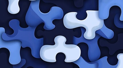 Abstract Blue Puzzle Pieces: A Digital Papercut Illustration AI Generated