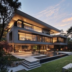 Fototapeta premium Modern luxury architectural design showcasing a contemporary residence facade